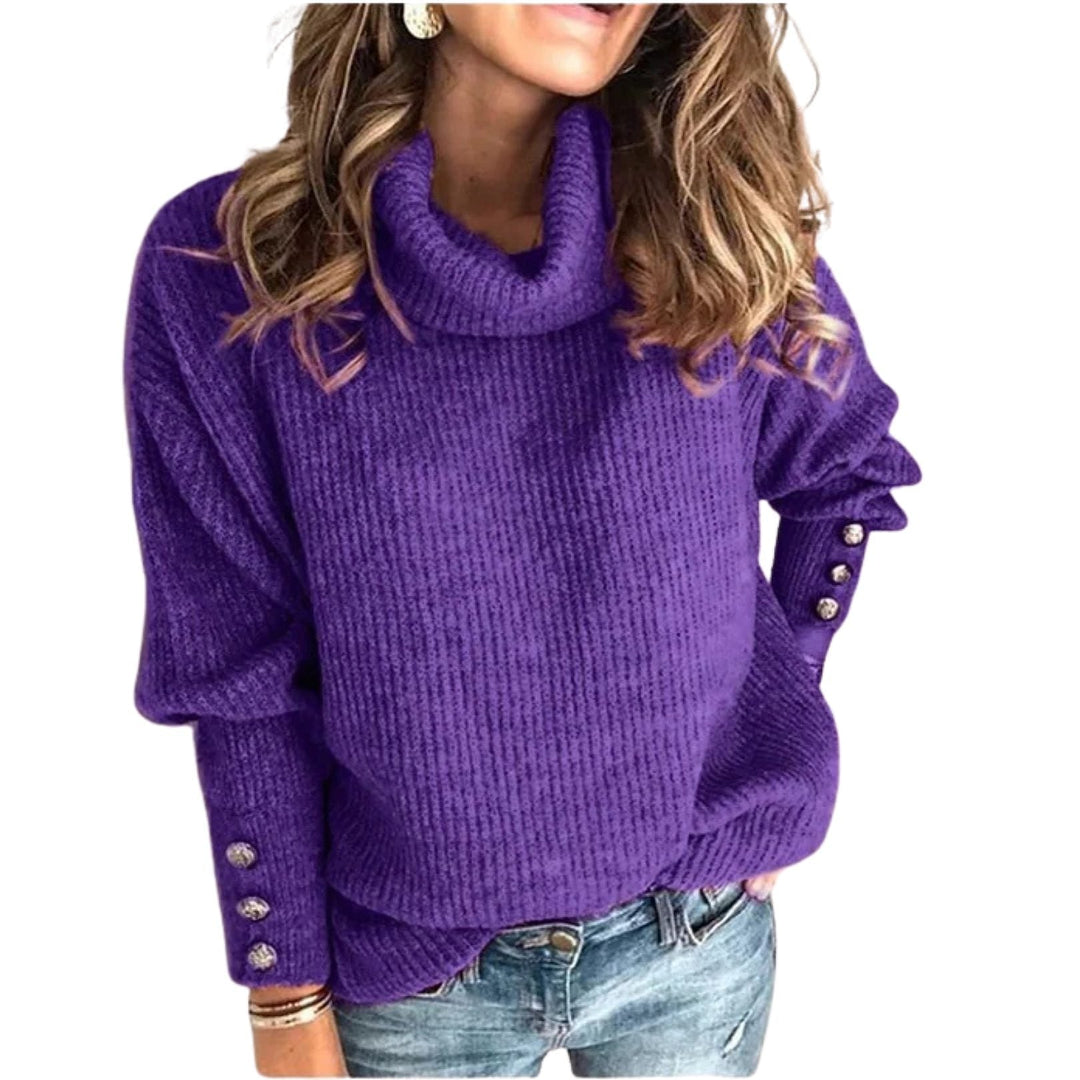 Women's Cowl Neck Sweater in Purple, front view
