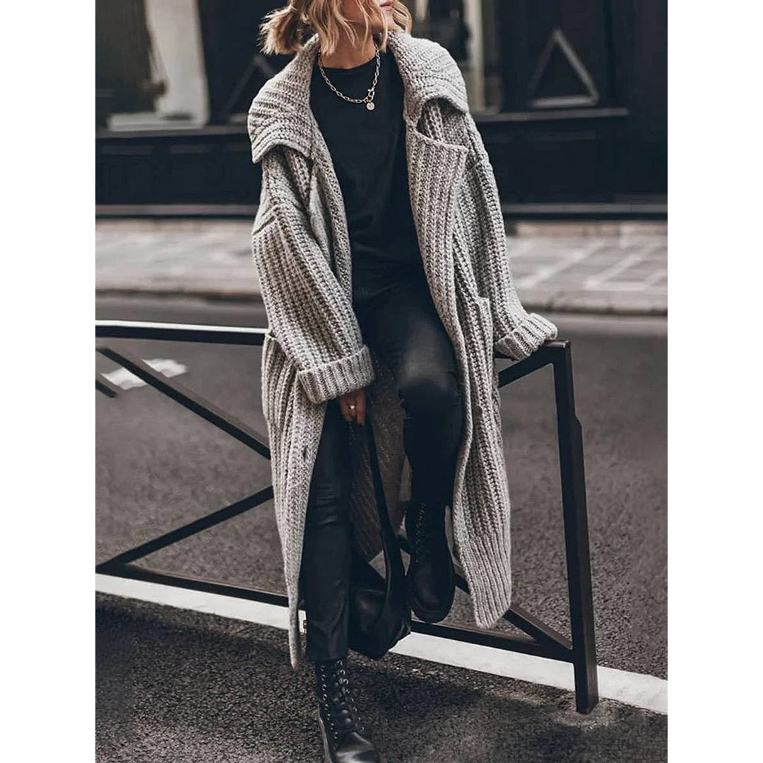 Women's Chunky Knit Cardigan in Gray, front view