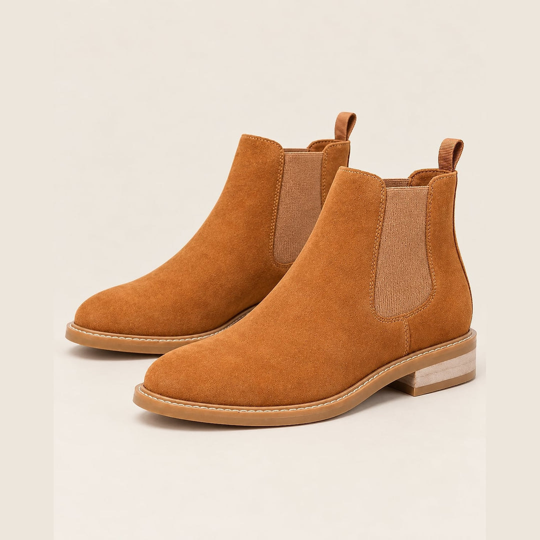 Men's Block Heel Chelsea Boots in Camel, front view
