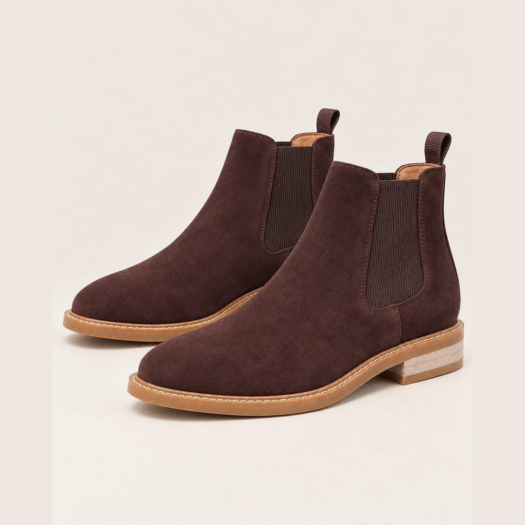 Men's Block Heel Chelsea Boots in Dark Brown, front view