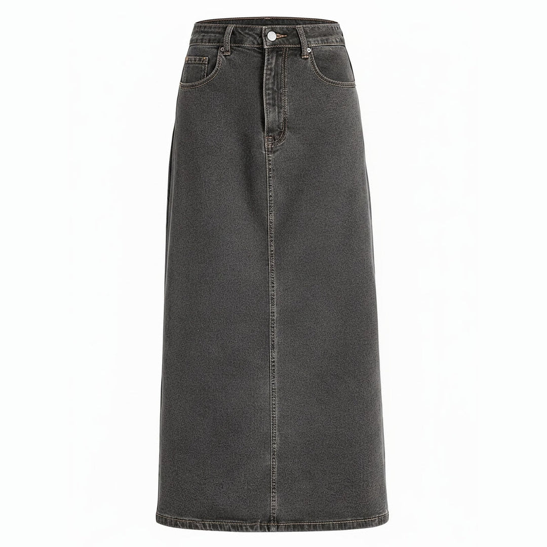 Women's Denim Maxi Skirt in Dark Gray, front view
