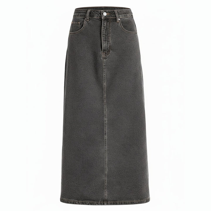 Women's Denim Maxi Skirt in Dark Gray, front view