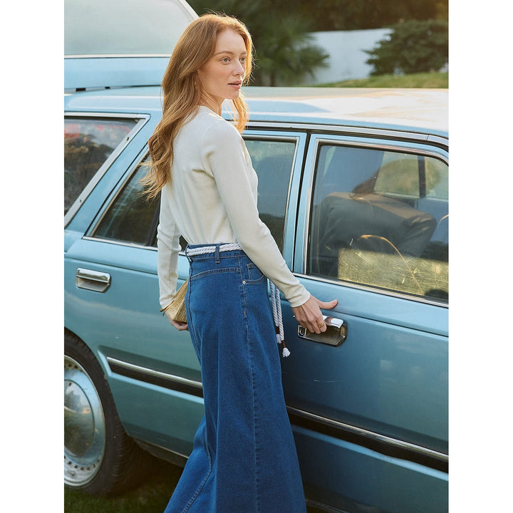 Women's Denim Maxi Skirt, side view 2