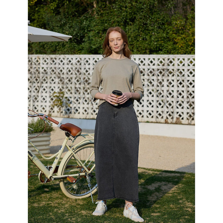 Women's Denim Maxi Skirt, front view 2