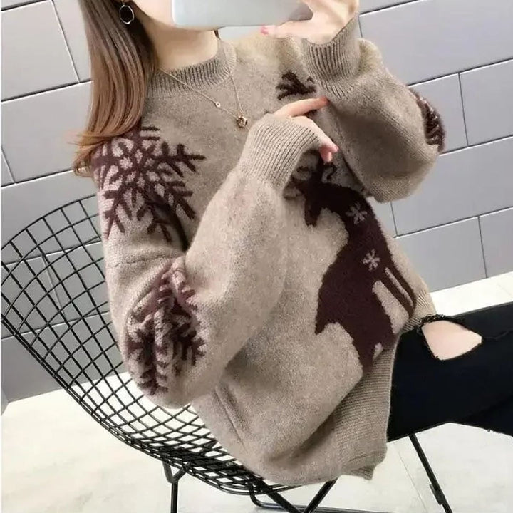 Women's Reindeer Christmas Sweater, front view