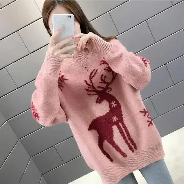 Women's Reindeer Christmas Sweater, front view 2