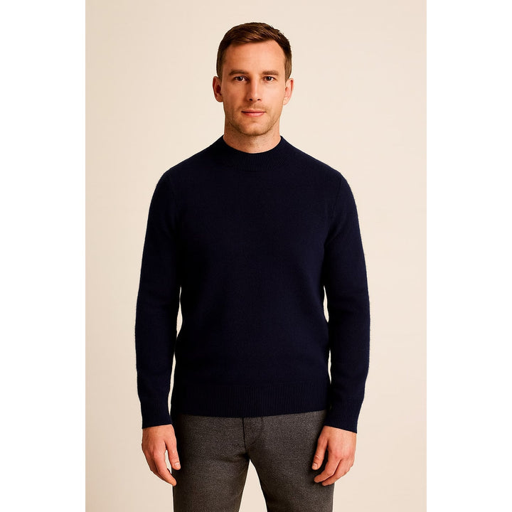 Men's Mock Neck Sweater in Navy, front view