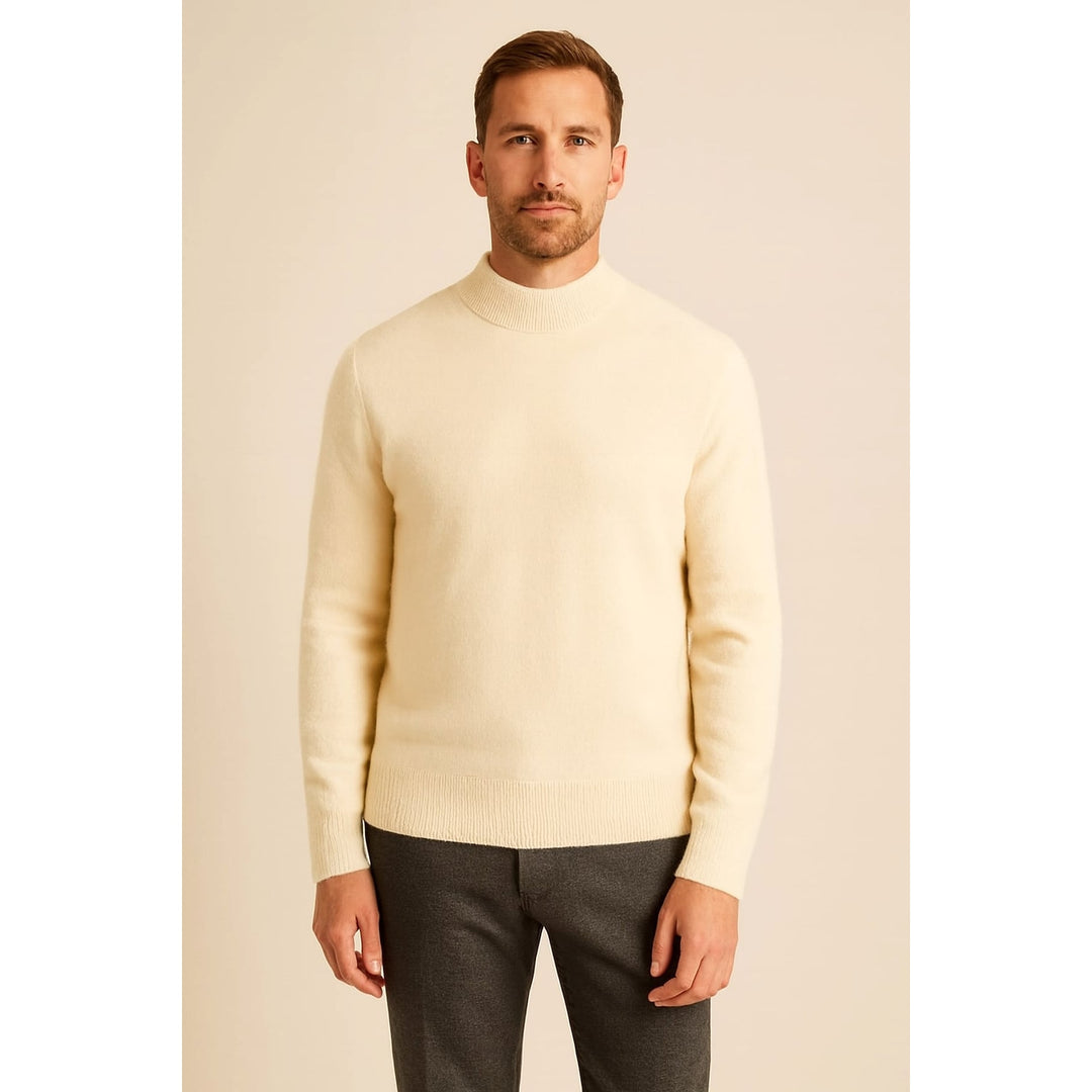 Men's Mock Neck Sweater in Cream, front view