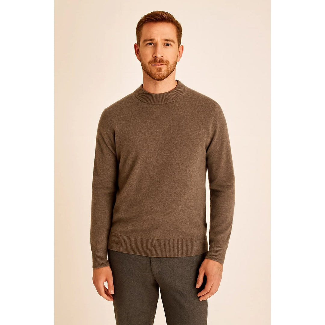Men's Mock Neck Sweater in Taupe, front view