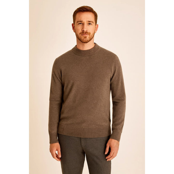 Men's Mock Neck Sweater in Taupe, front view