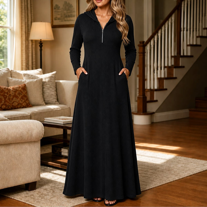 Women's Knit Maxi Dress in Black, front view