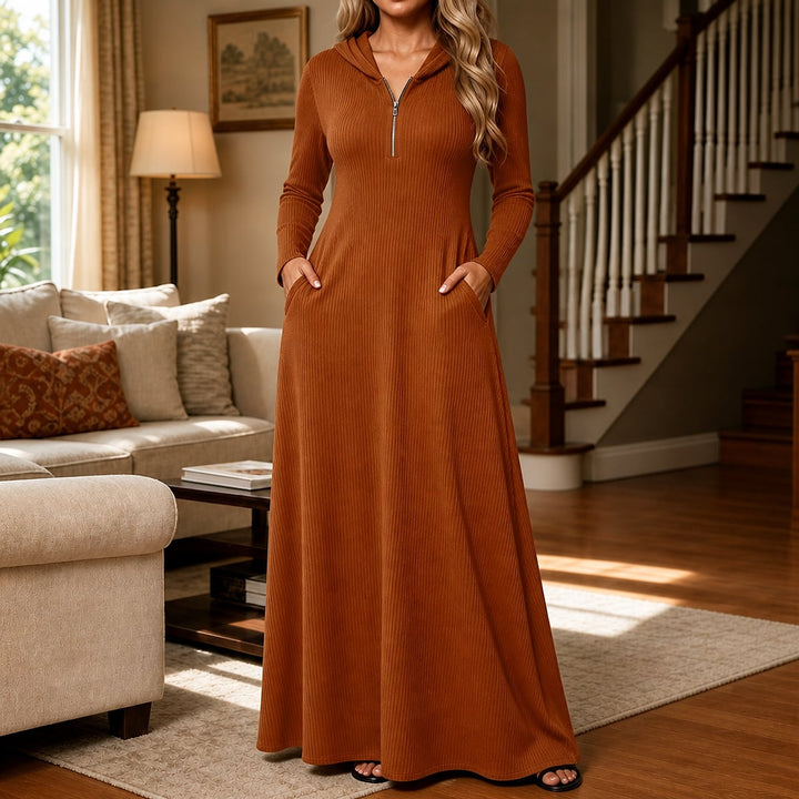 Women's Knit Maxi Dress in Light Brown, front view
