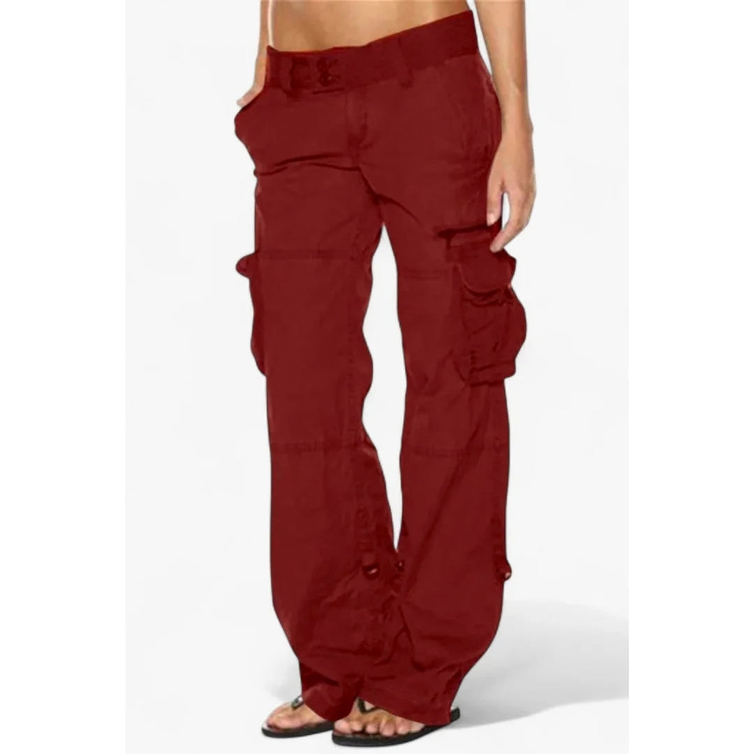 Women’s Wide Leg Cargo Pants in Burgundy, front view