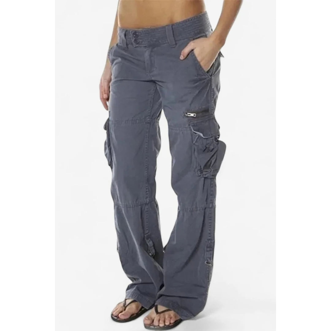 Women’s Wide Leg Cargo Pants in Gray, front view