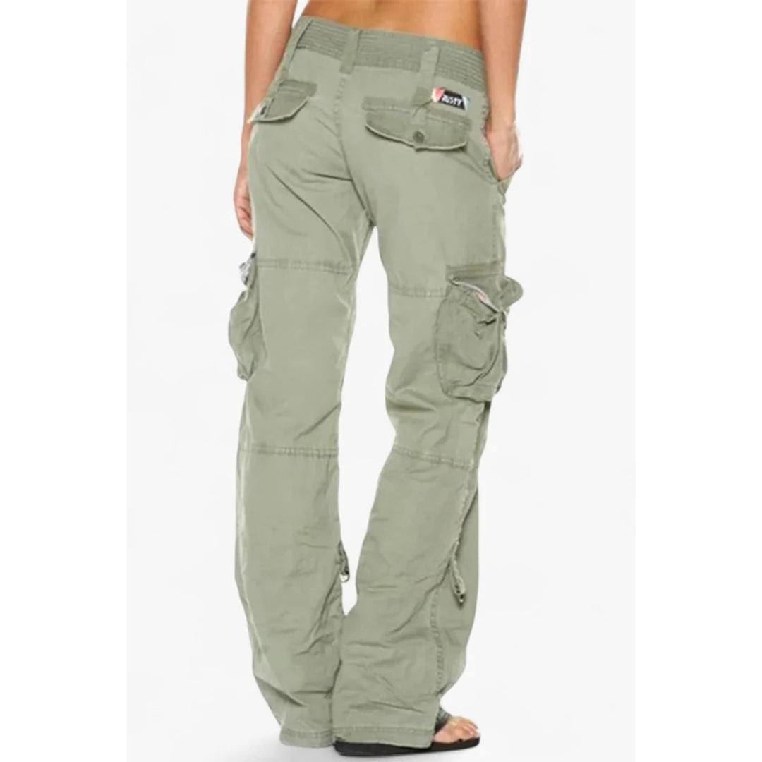Women’s Wide Leg Cargo Pants in Light Green, back view