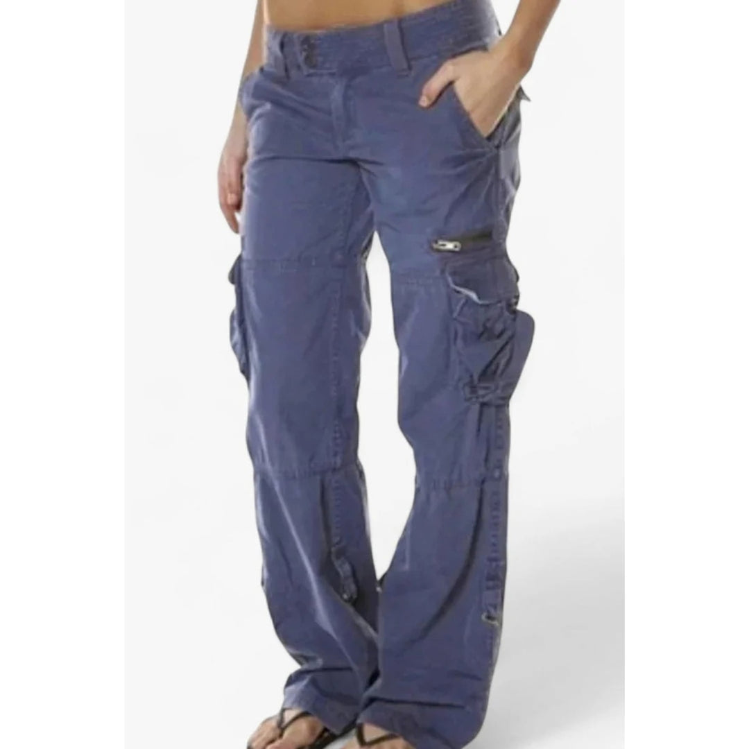 Women’s Wide Leg Cargo Pants in Navy, front view