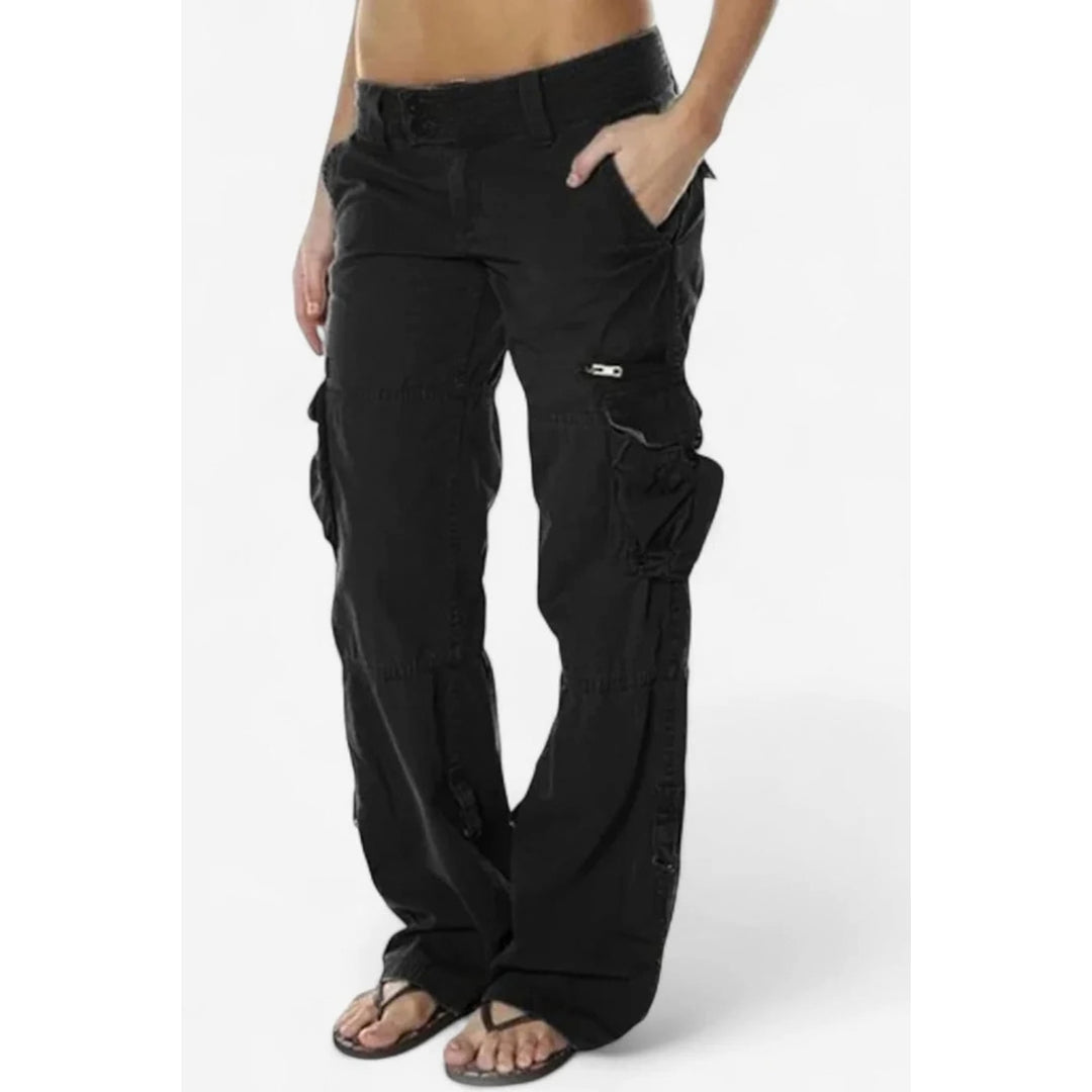 Women’s Wide Leg Cargo Pants in Black, front view