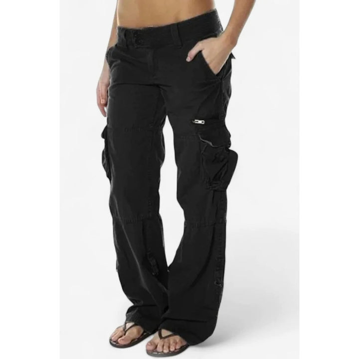 Women’s Wide Leg Cargo Pants in Black, front view