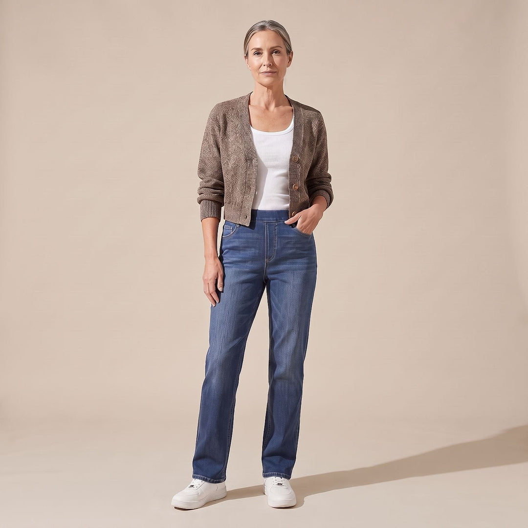 Women's Pull On Jeans in Blue, front view