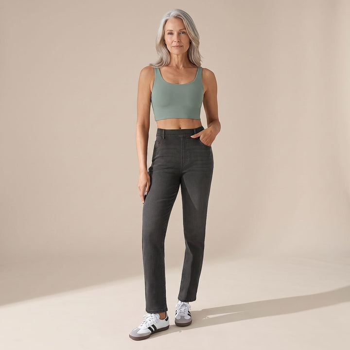 Women's Pull On Jeans in Black, front view