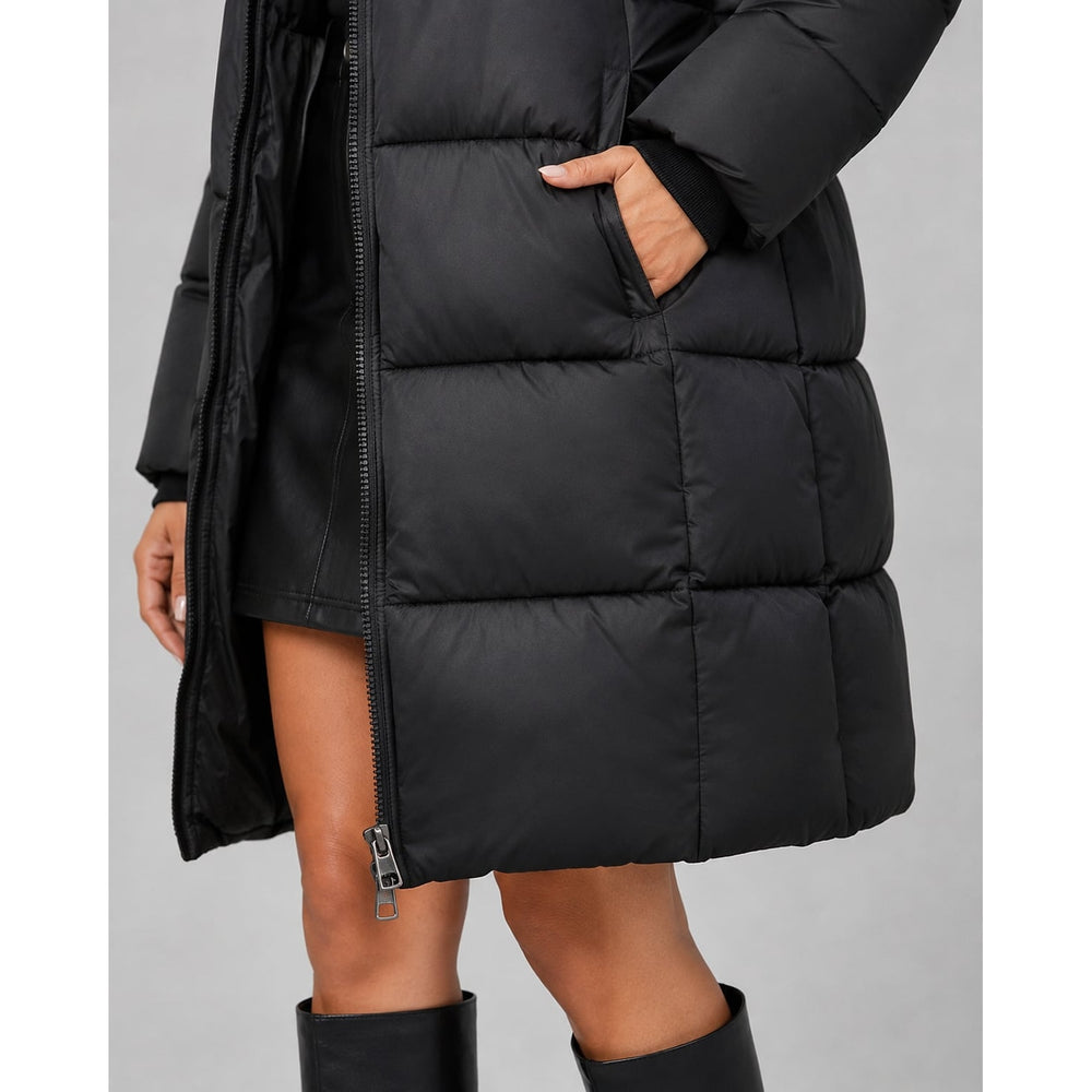 Women's Knee Length Puffer Coat, detail view