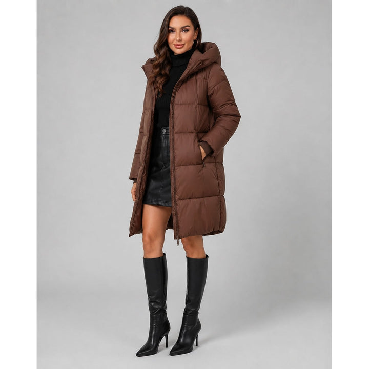 Women's Knee Length Puffer Coat, front view 2