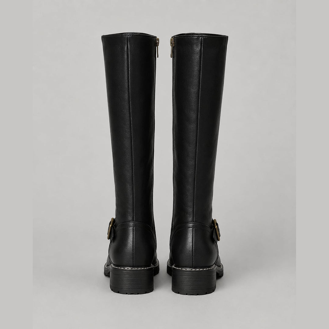 Women's Buckle Knee High Boots, back view
