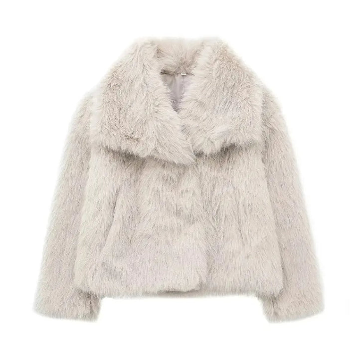 Women's Faux Fur Jacket in Beige White, front view