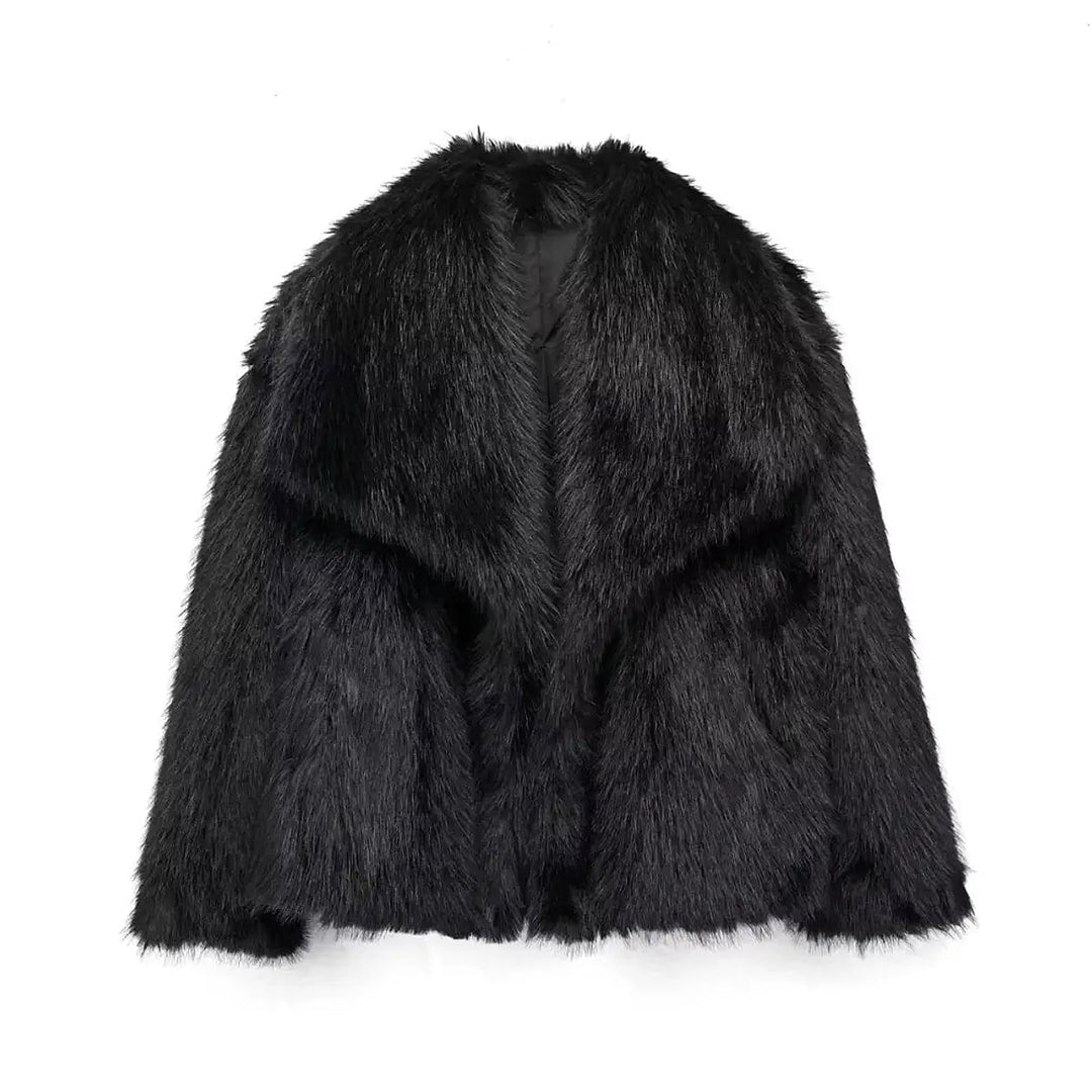 Women's Faux Fur Jacket in Black, front view
