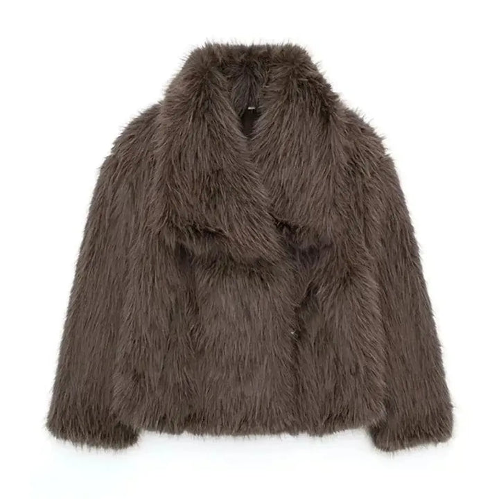 Women's Faux Fur Jacket in Dark Brown, front view