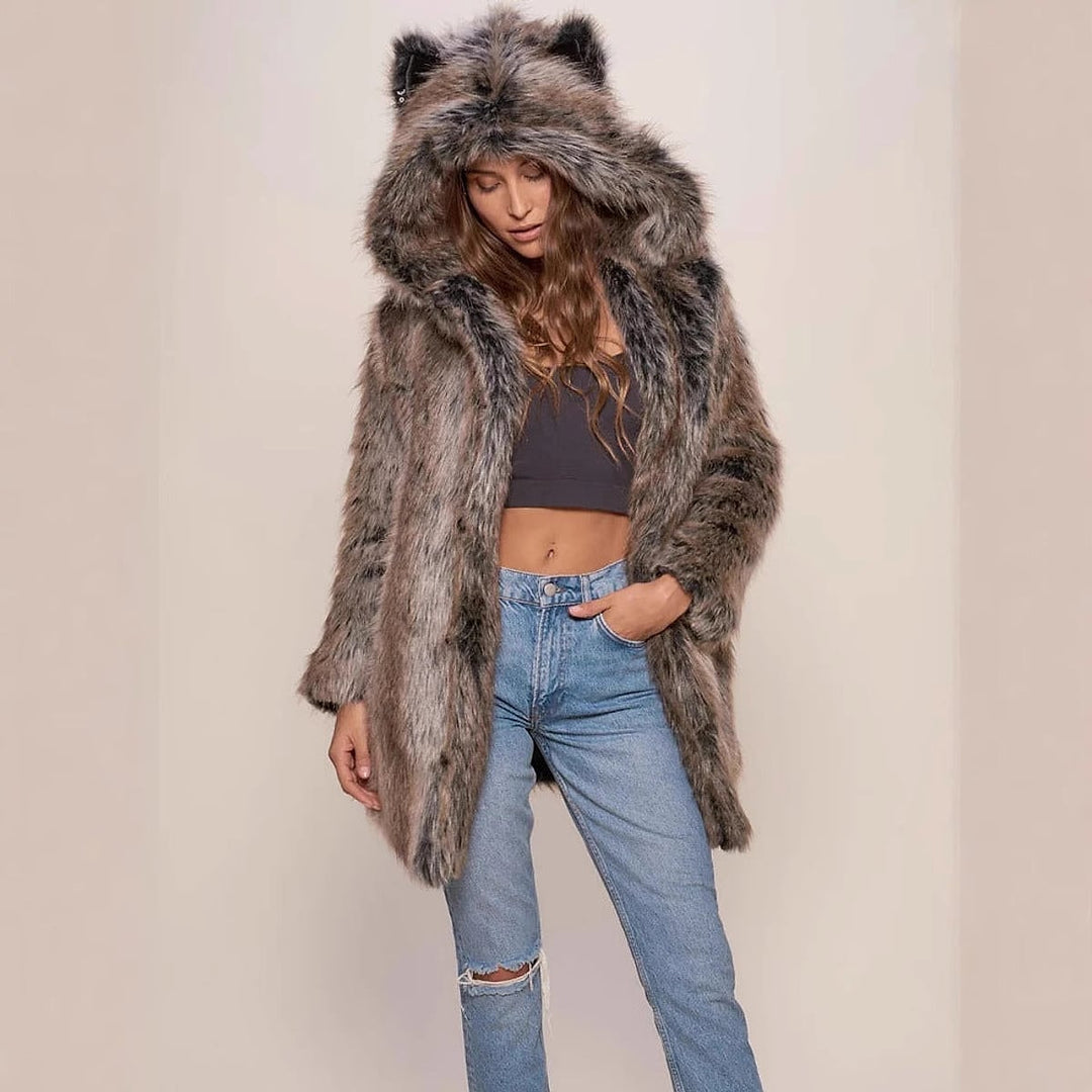Women's Hooded Faux Fur Coat, front view