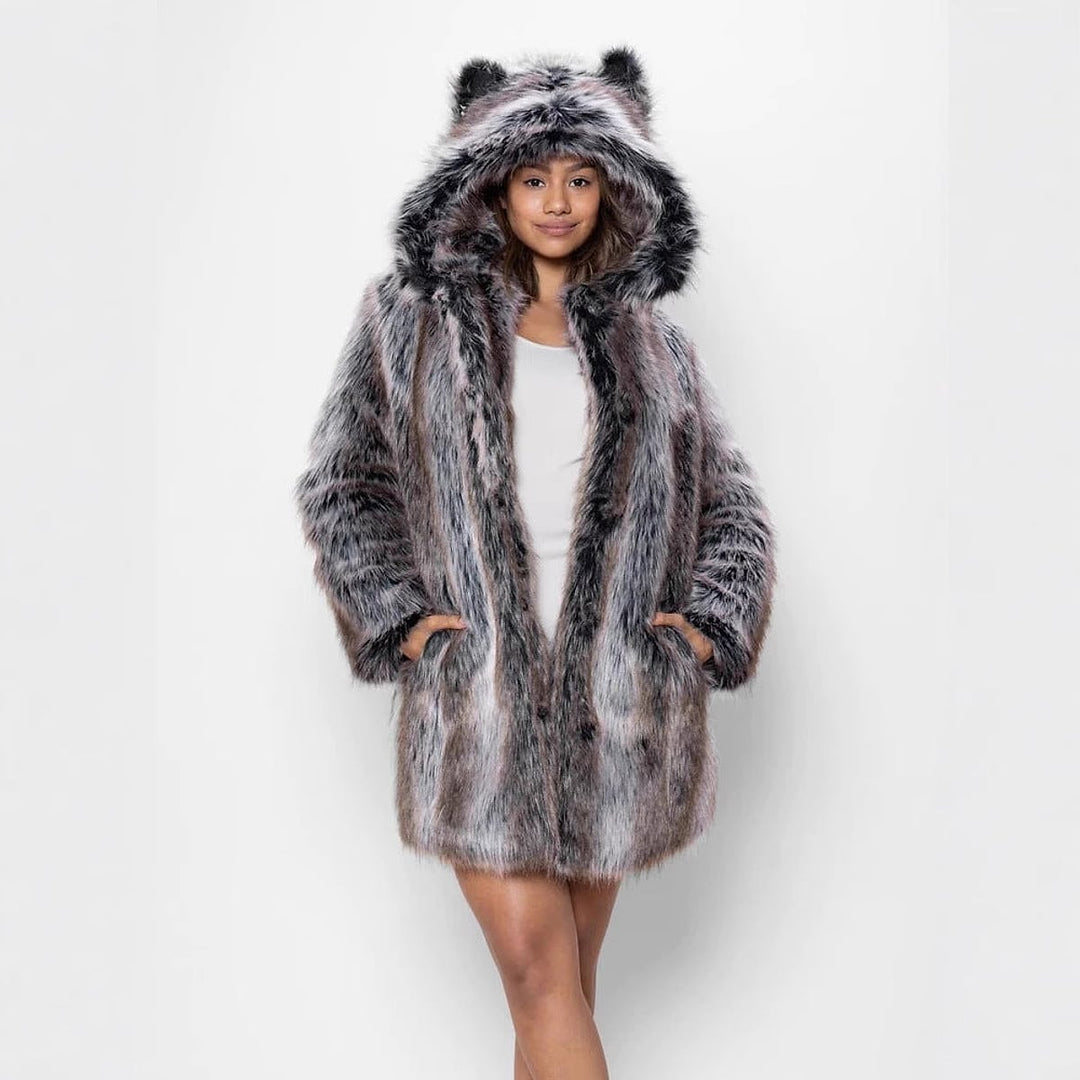 Women's Hooded Faux Fur Coat, front view 2