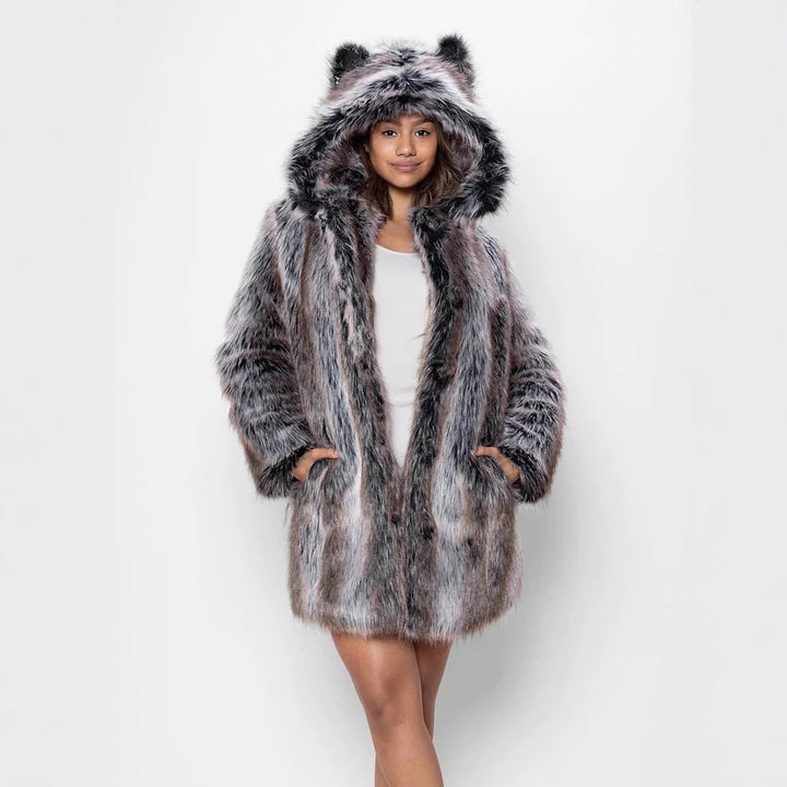 Women's Hooded Faux Fur Coat, front view 2