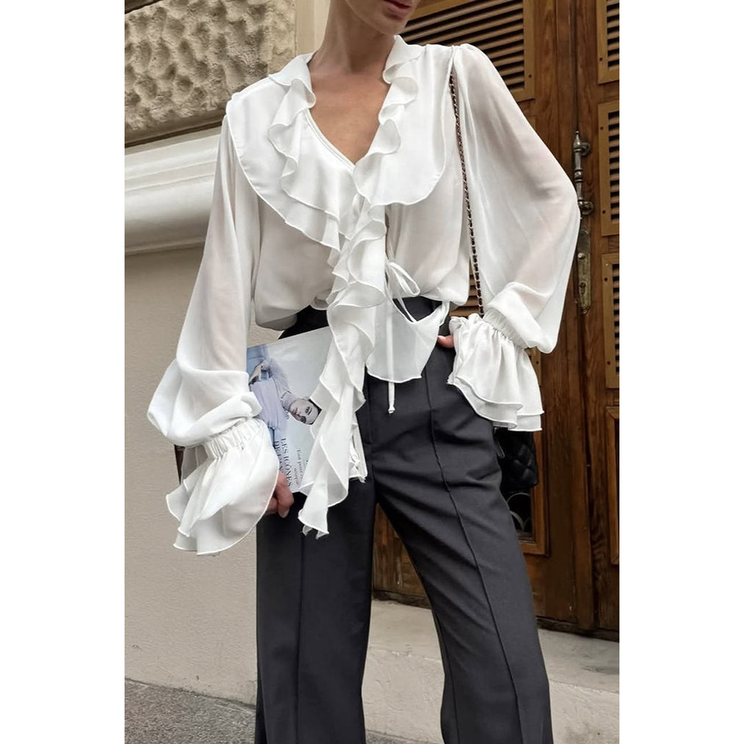 Women’s Long Sleeve Blouse in White, front view
