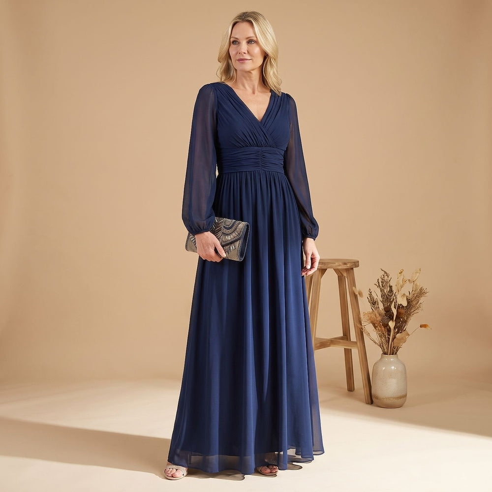 Women's Flutter Sleeve Midi Dress in Navy, front view