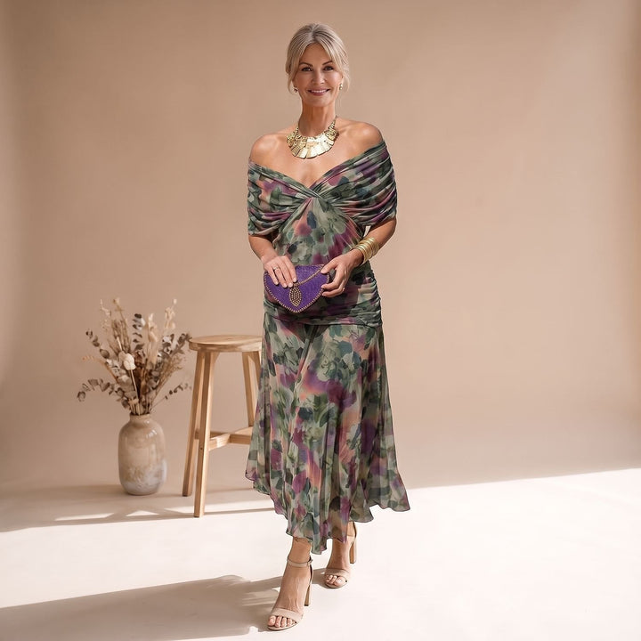Women's Flutter Sleeve Midi Dress in Olive, front view