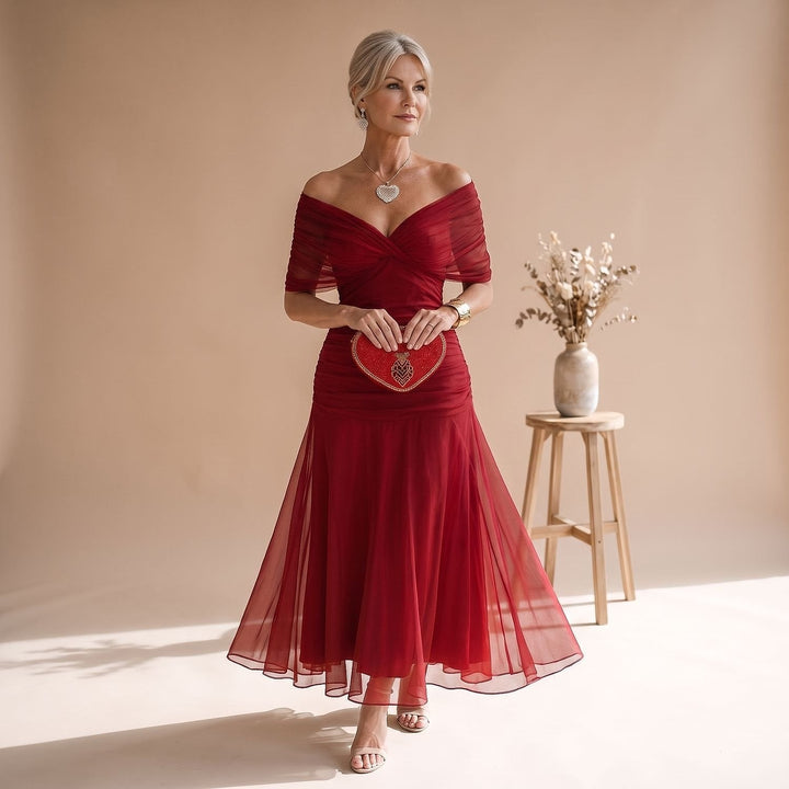 Women's Flutter Sleeve Midi Dress in Red, front view