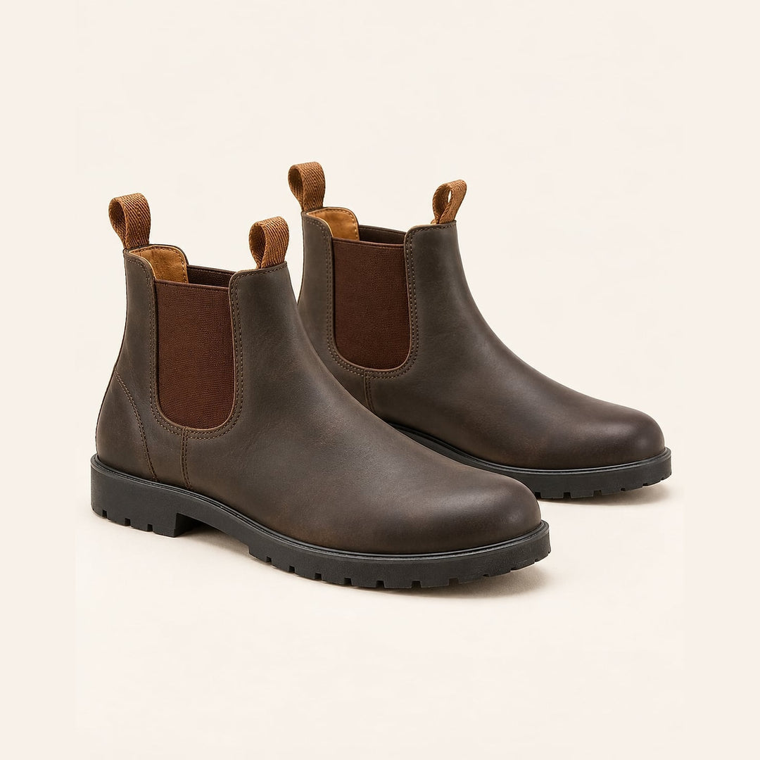 Men’s Waterproof Chelsea Boots in Dark Brown, front view