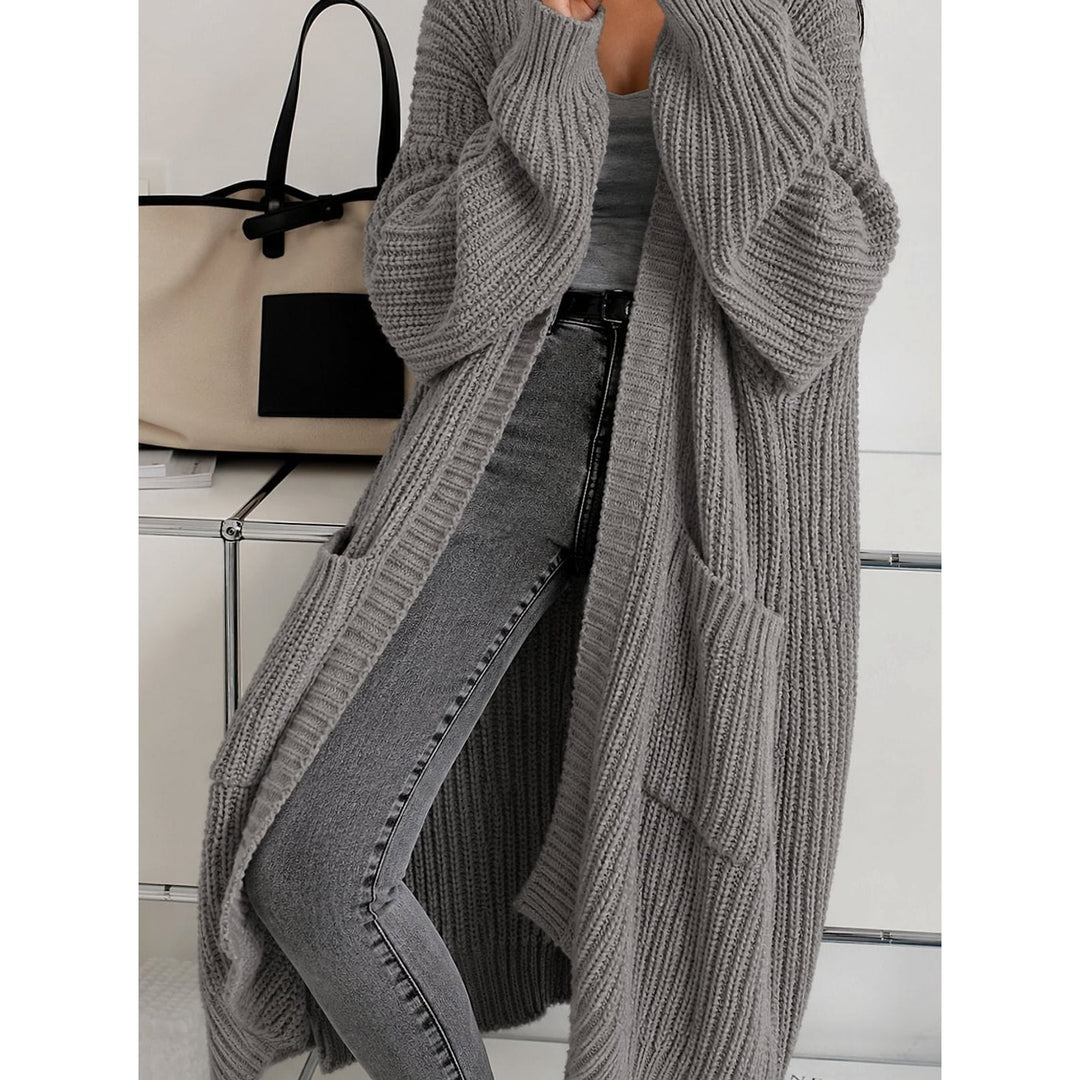 Women's Long Chunky Cardigan in Gray, front view