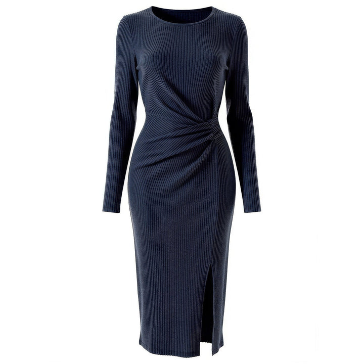 Women's Ruched Midi Dress in Navy, front view