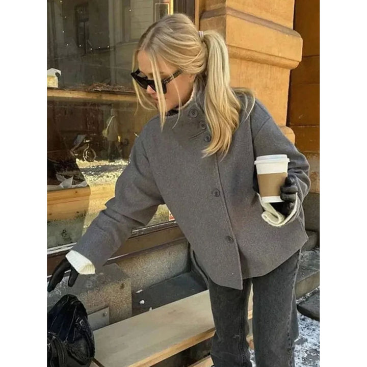 Women's Short Coat in Gray, front view