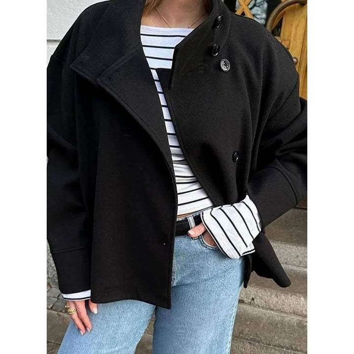 Women's Short Coat in Black, front view